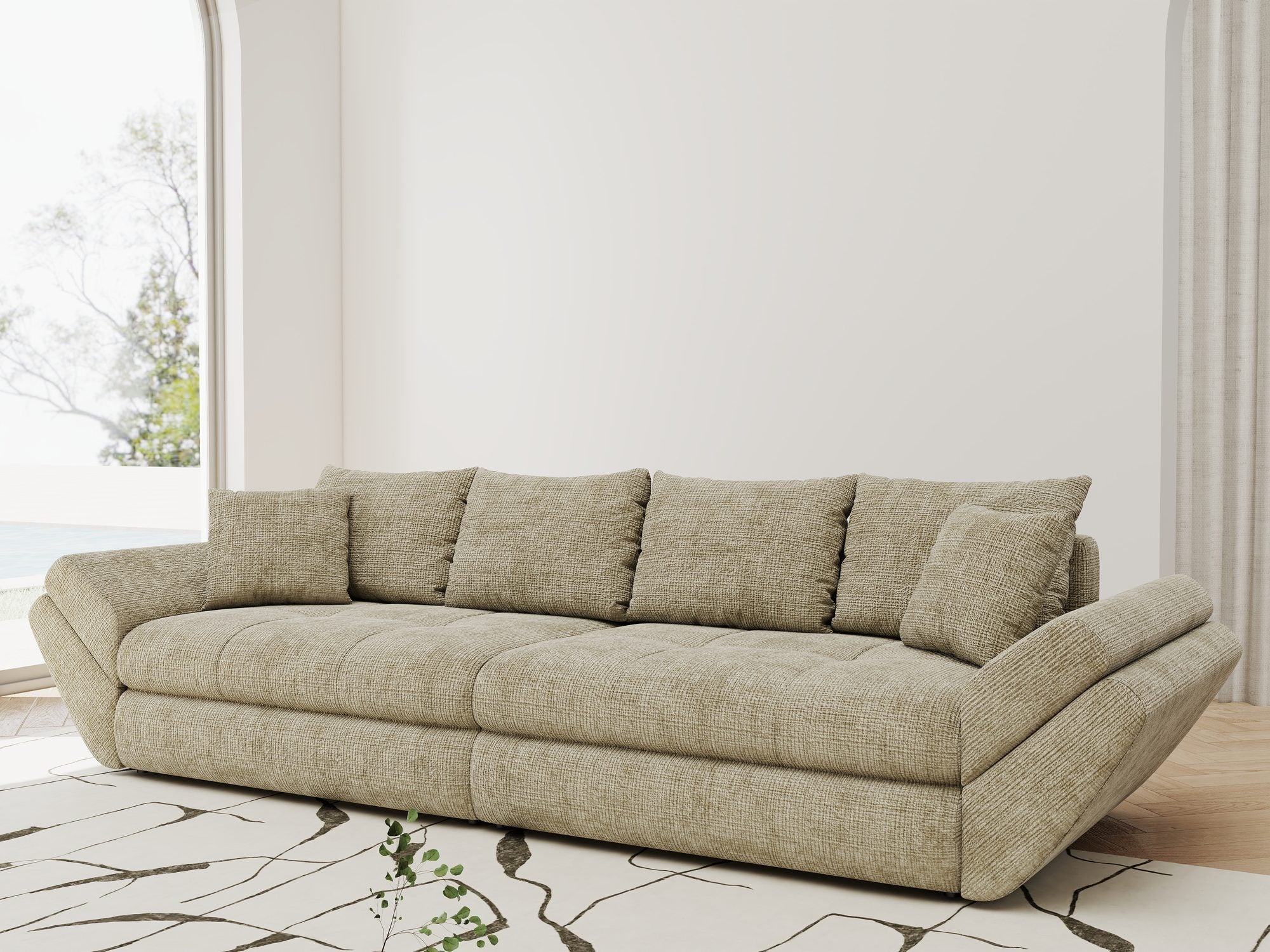 Canapea extensibilă dumonde cu ladă de depozitare si sezut confortabil din spuma high-density, Loana Cremona Bej 300x100 cm