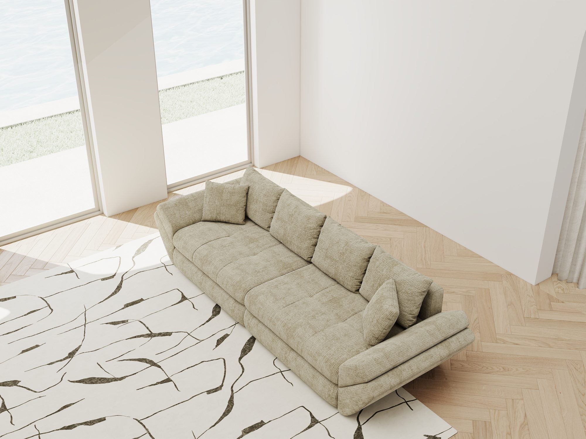 Canapea extensibilă dumonde cu ladă de depozitare si sezut confortabil din spuma high-density, Loana Cremona Bej 300x100 cm