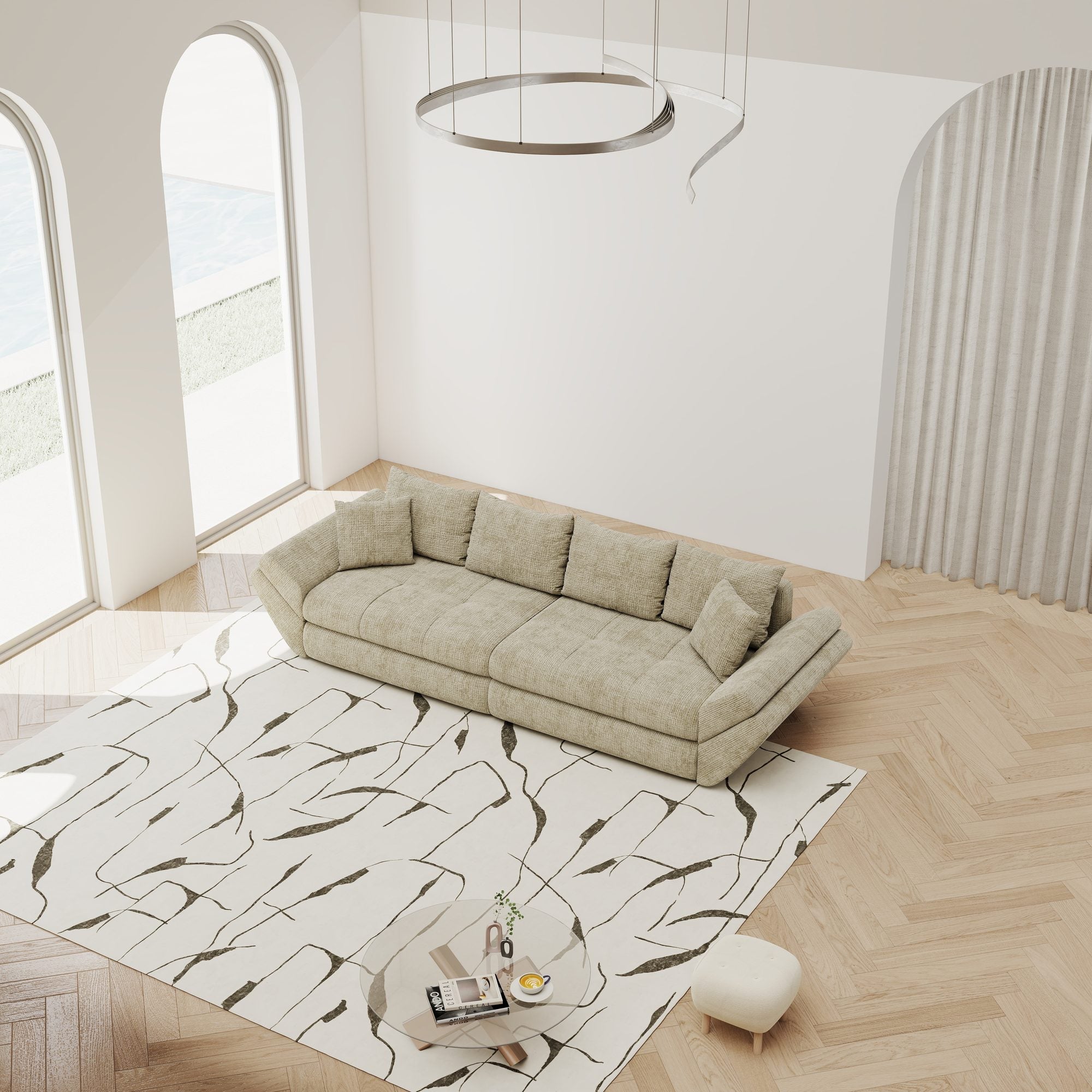 Canapea extensibilă dumonde cu ladă de depozitare si sezut confortabil din spuma high-density, Loana Cremona Bej 300x100 cm