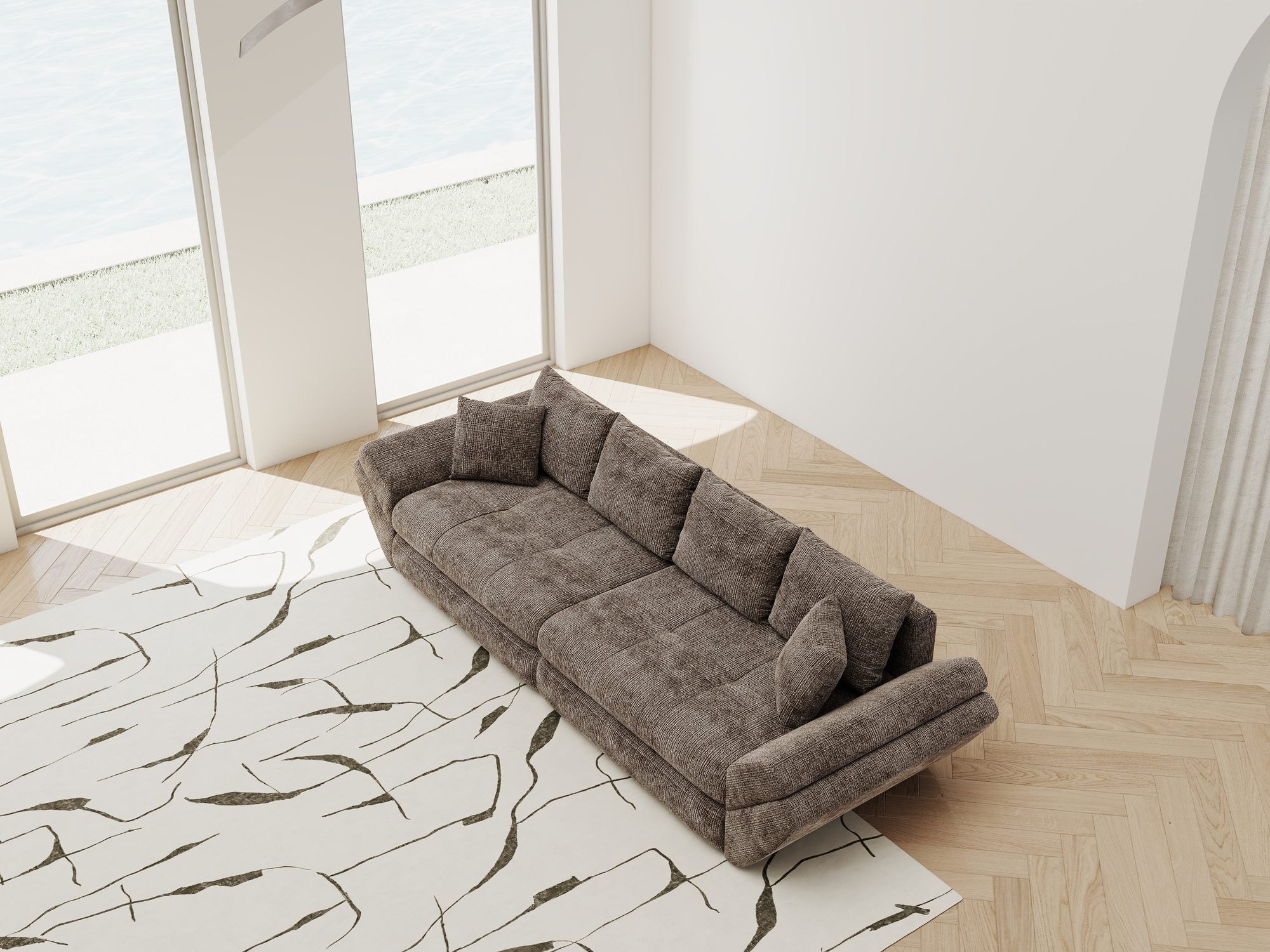 Canapea extensibilă dumonde cu ladă de depozitare si sezut confortabil din spuma high-density, Loana Cremona Maro-bej 300x100 cm