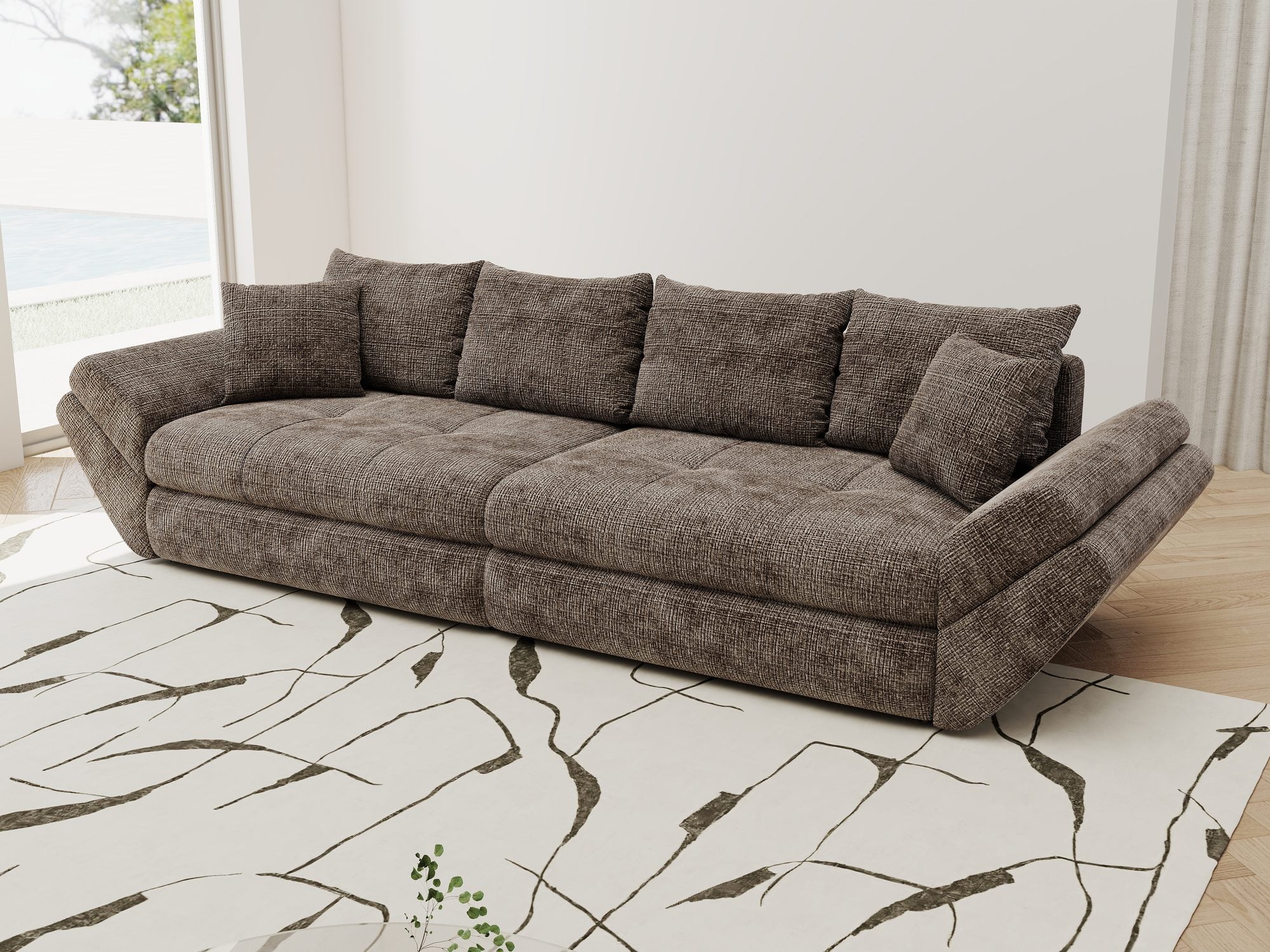 Canapea extensibilă dumonde cu ladă de depozitare si sezut confortabil din spuma high-density, Loana Cremona Maro-bej 300x100 cm