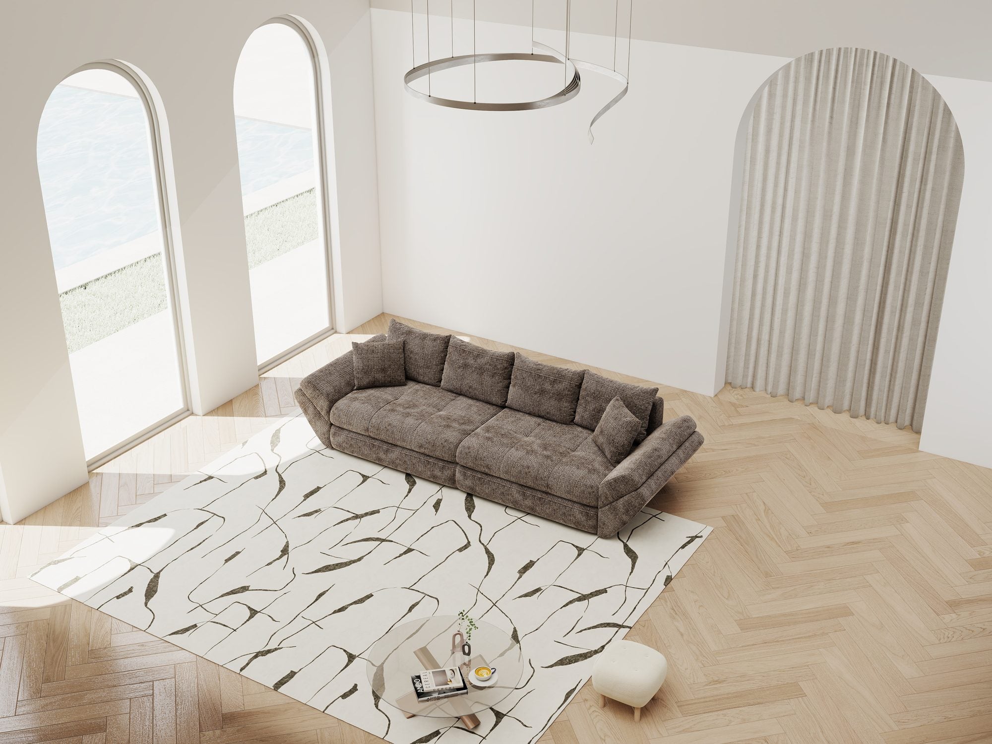 Canapea extensibilă dumonde cu ladă de depozitare si sezut confortabil din spuma high-density, Loana Cremona Maro-bej 300x100 cm