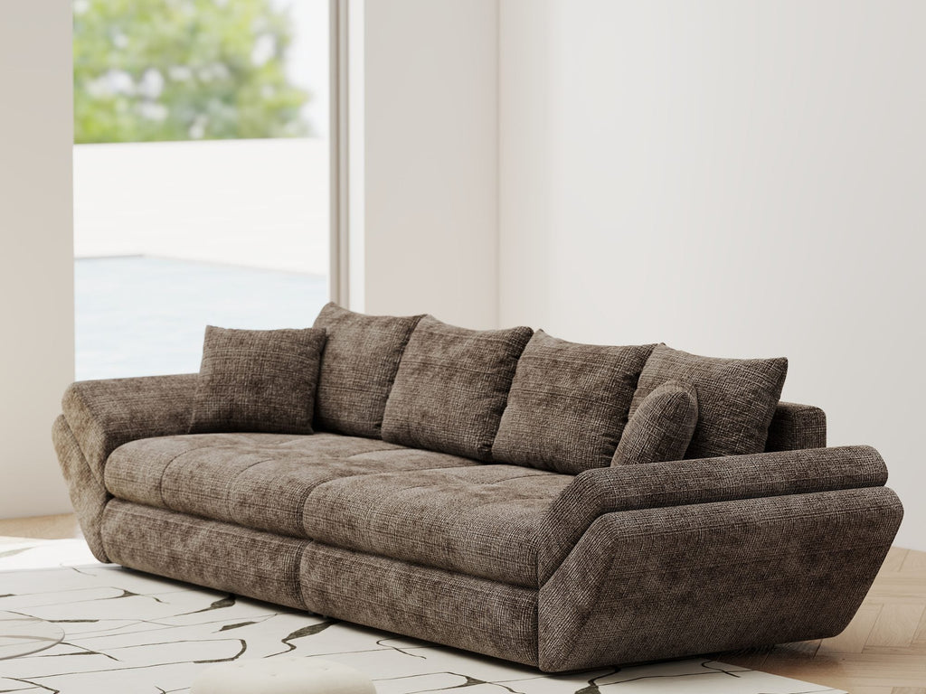 Canapea extensibilă dumonde cu ladă de depozitare si sezut confortabil din spuma high-density, Loana Cremona Maro-bej 300x100 cm