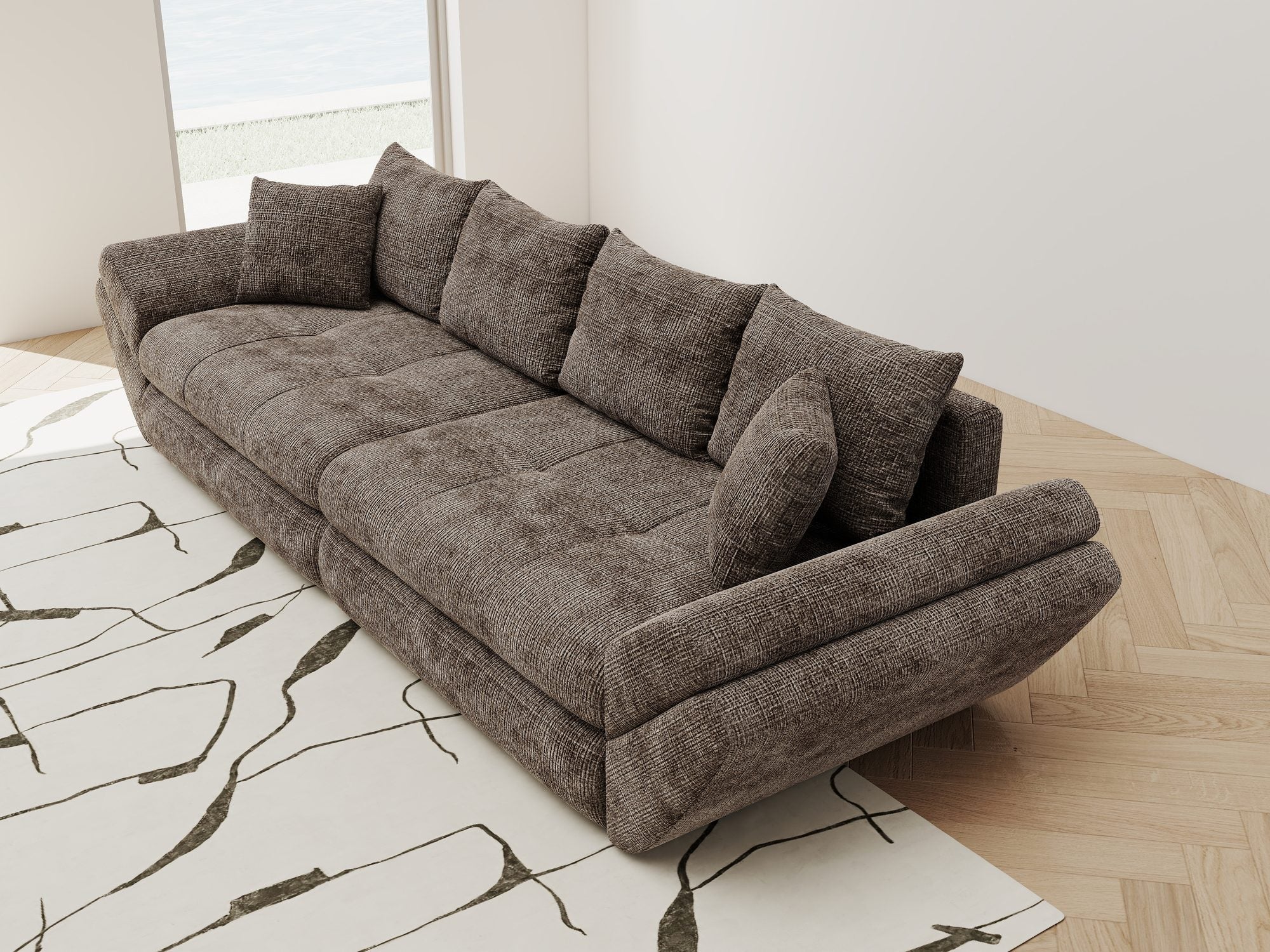 Canapea extensibilă dumonde cu ladă de depozitare si sezut confortabil din spuma high-density, Loana Cremona Maro-bej 300x100 cm