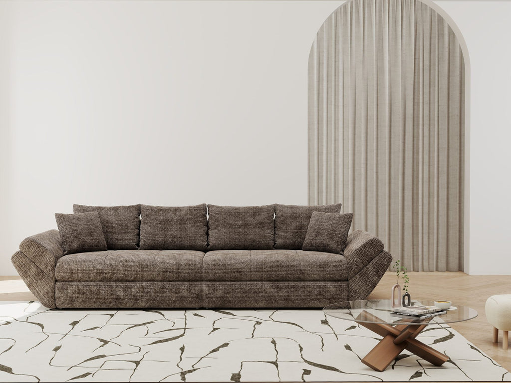 Canapea extensibilă dumonde cu ladă de depozitare si sezut confortabil din spuma high-density, Loana Cremona Maro-bej 300x100 cm