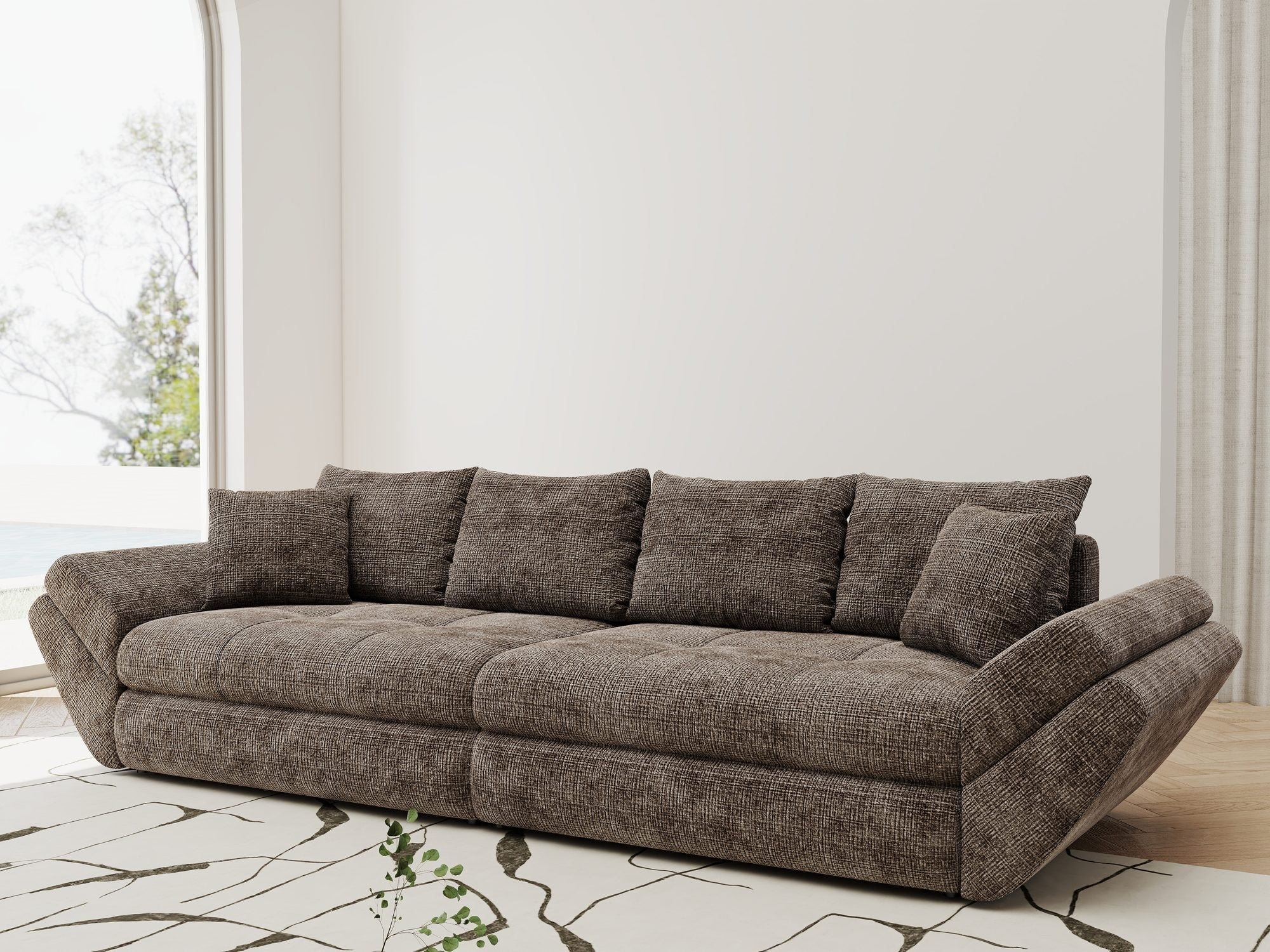 Canapea extensibilă dumonde cu ladă de depozitare si sezut confortabil din spuma high-density, Loana Cremona Maro-bej 300x100 cm