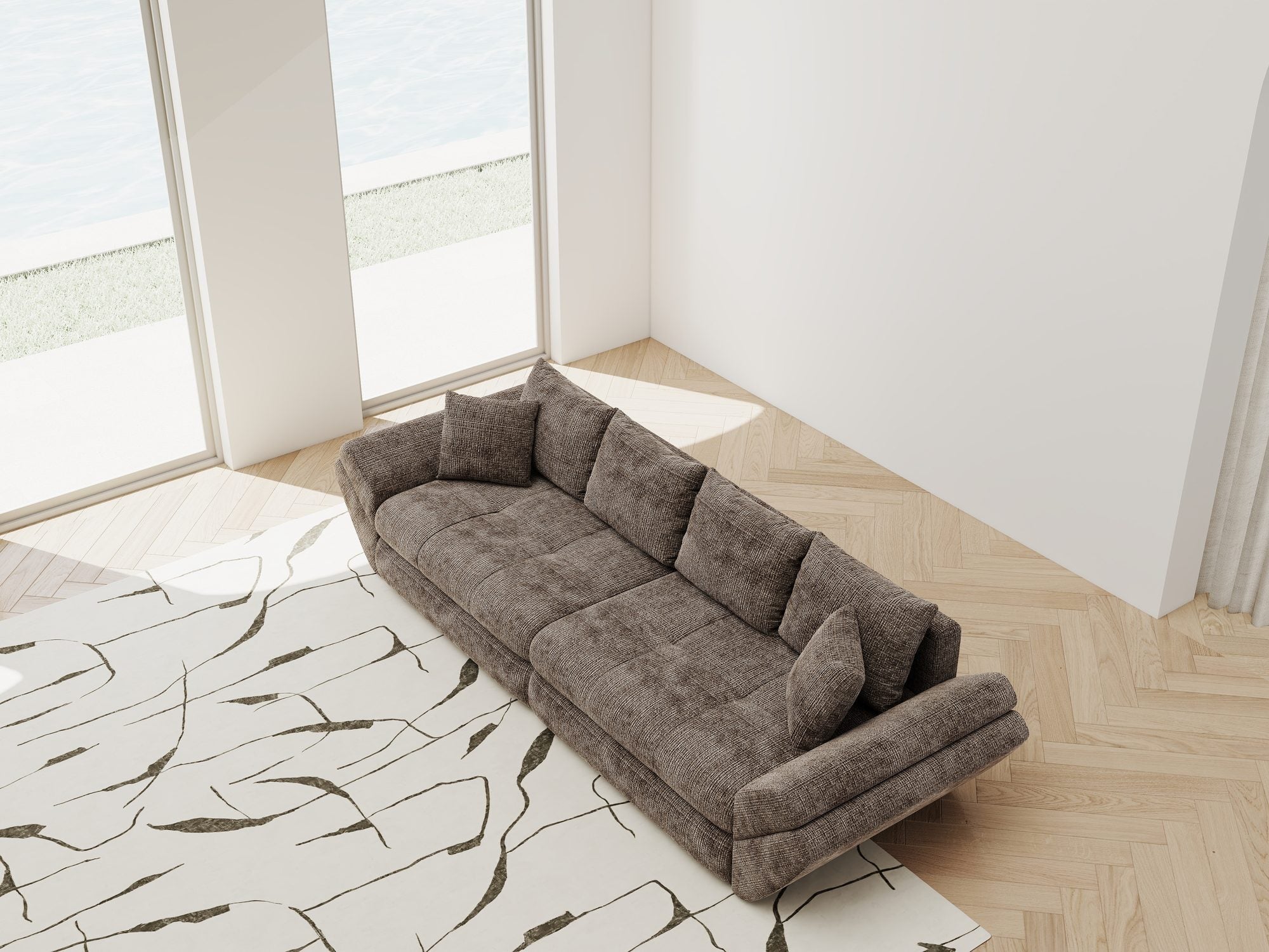 Canapea extensibilă dumonde cu ladă de depozitare si sezut confortabil din spuma high-density, Loana Cremona Maro-bej 300x100 cm