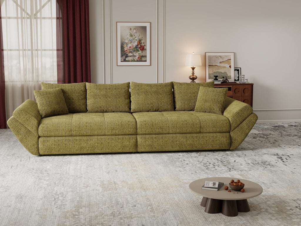 Canapea extensibilă dumonde cu ladă de depozitare si sezut confortabil din spuma high-density, Loana Cremona Olive 300x100 cm