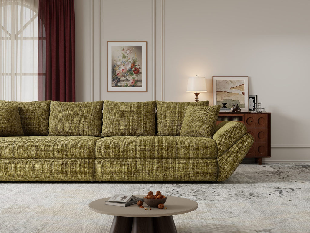 Canapea extensibilă dumonde cu ladă de depozitare si sezut confortabil din spuma high-density, Loana Cremona Olive 300x100 cm