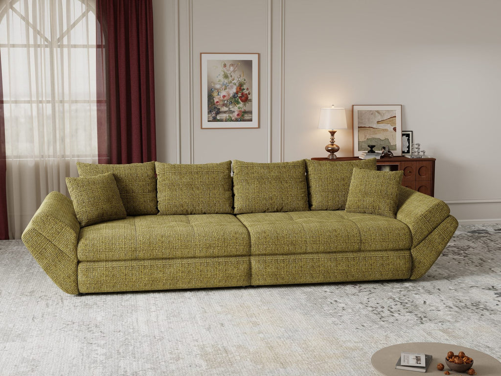 Canapea extensibilă dumonde cu ladă de depozitare si sezut confortabil din spuma high-density, Loana Cremona Olive 300x100 cm