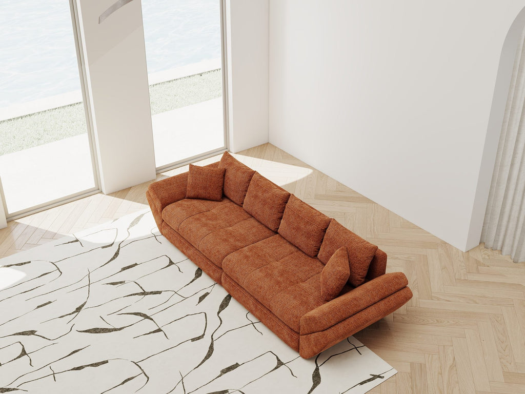 Canapea extensibilă dumonde cu ladă de depozitare si sezut confortabil din spuma high-density, Loana Cremona Teracota 300x100 cm