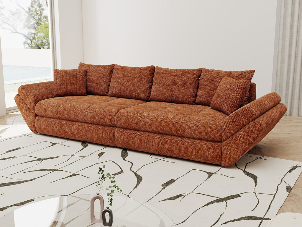 Canapea extensibilă dumonde cu ladă de depozitare si sezut confortabil din spuma high-density, Loana Cremona Teracota 300x100 cm