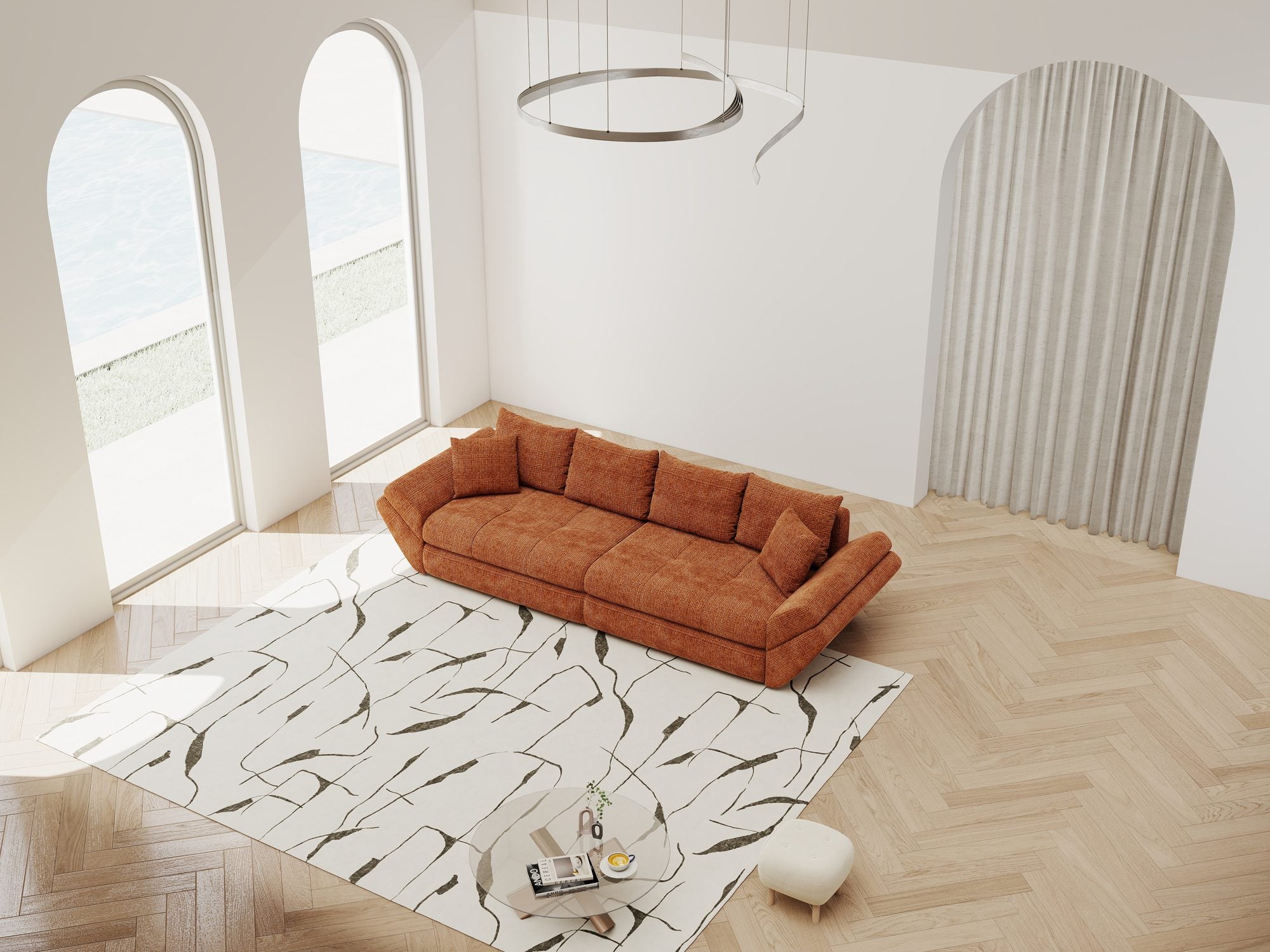 Canapea extensibilă dumonde cu ladă de depozitare si sezut confortabil din spuma high-density, Loana Cremona Teracota 300x100 cm