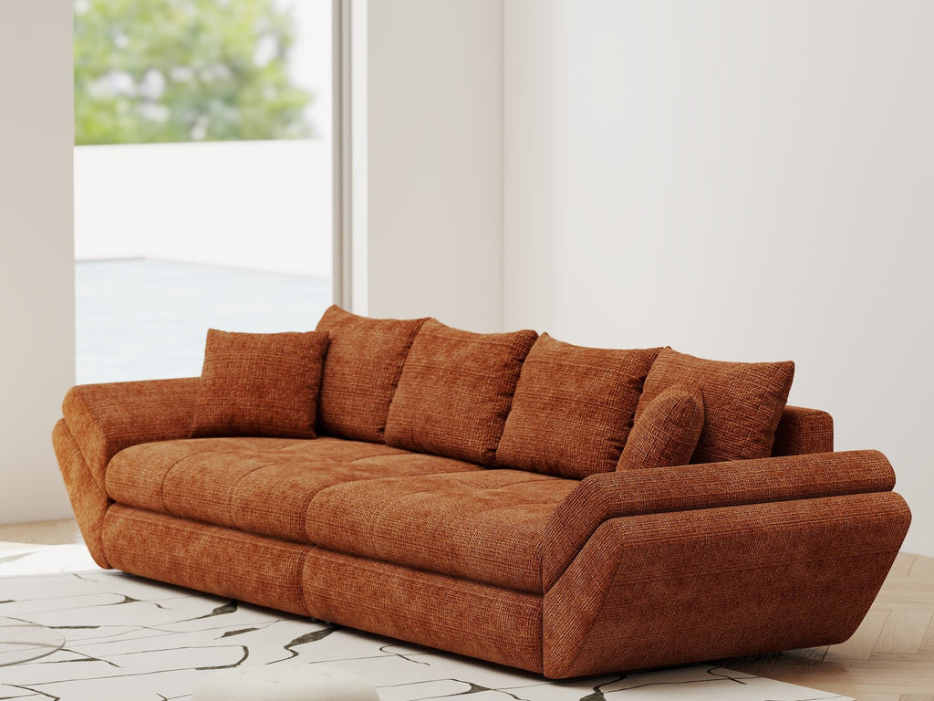 Canapea extensibilă dumonde cu ladă de depozitare si sezut confortabil din spuma high-density, Loana Cremona Teracota 300x100 cm
