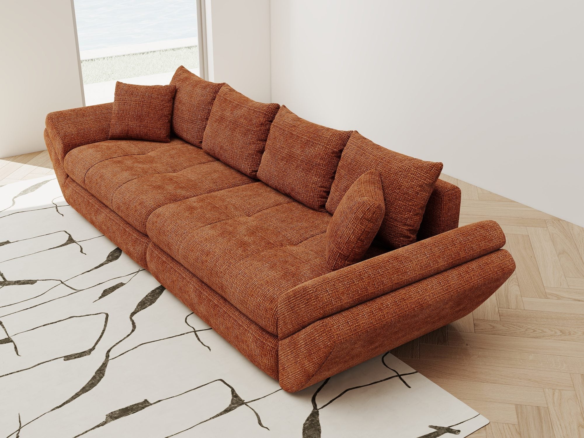 Canapea extensibilă dumonde cu ladă de depozitare si sezut confortabil din spuma high-density, Loana Cremona Teracota 300x100 cm