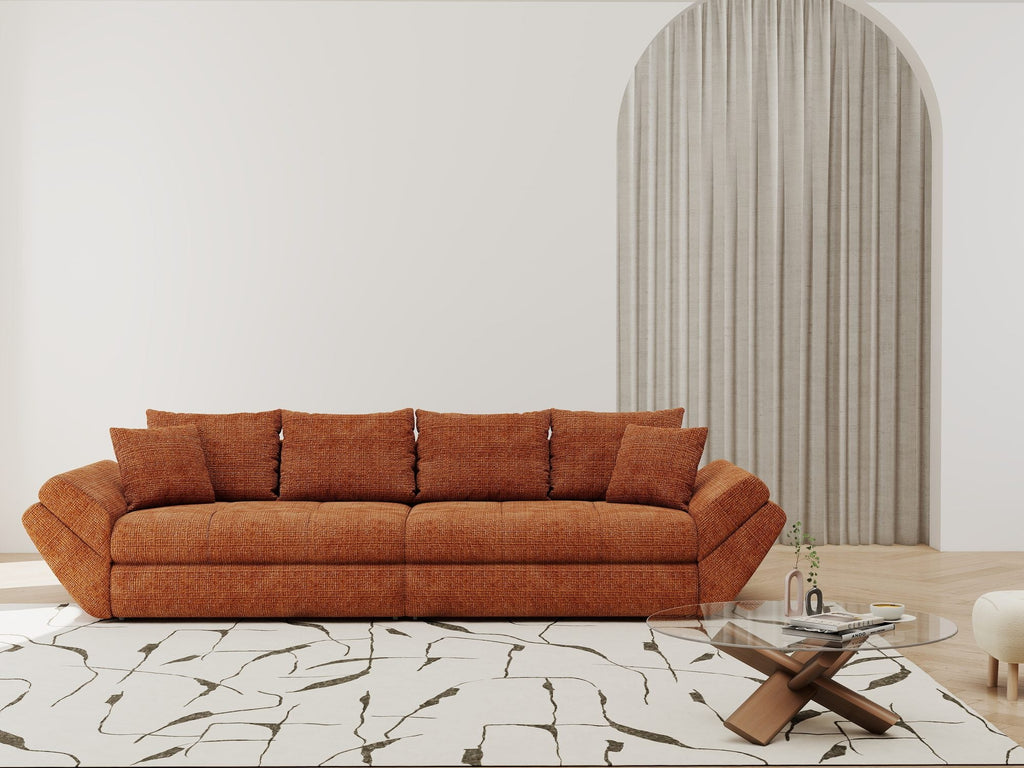 Canapea extensibilă dumonde cu ladă de depozitare si sezut confortabil din spuma high-density, Loana Cremona Teracota 300x100 cm