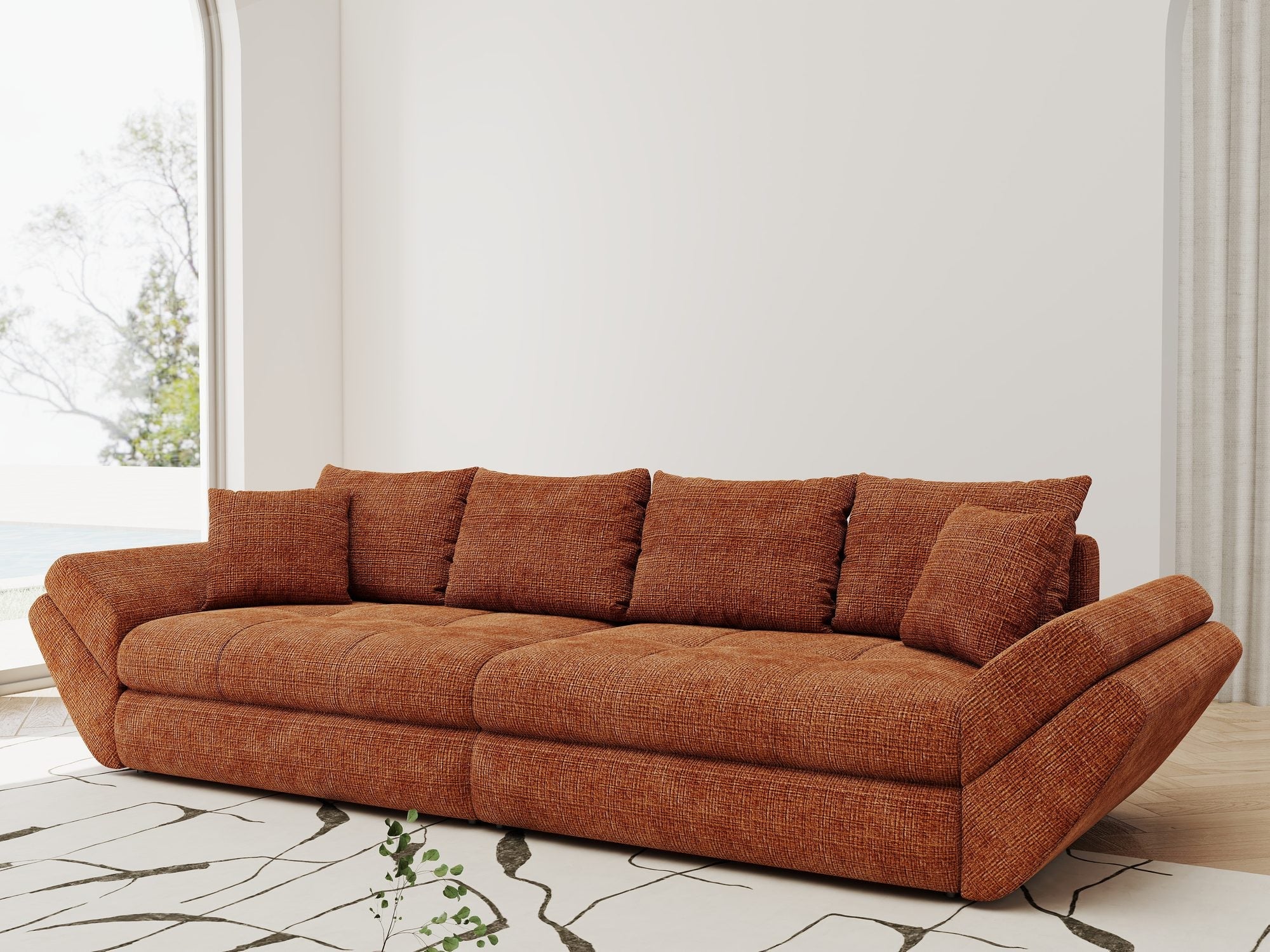 Canapea extensibilă dumonde cu ladă de depozitare si sezut confortabil din spuma high-density, Loana Cremona Teracota 300x100 cm