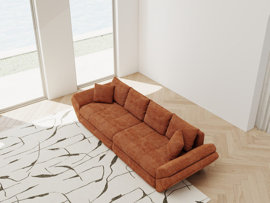 Canapea extensibilă dumonde cu ladă de depozitare si sezut confortabil din spuma high-density, Loana Cremona Teracota 300x100 cm