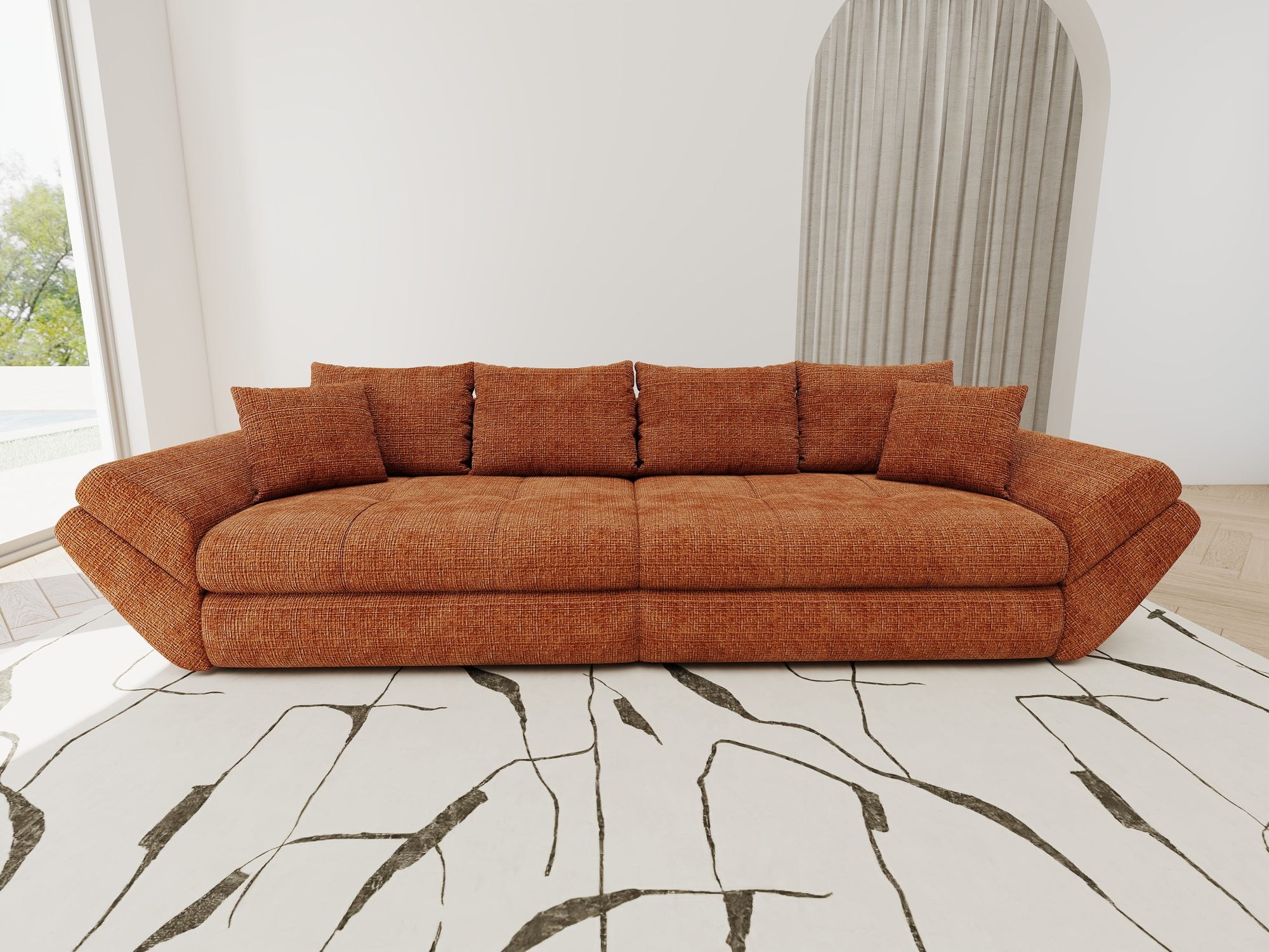 Canapea extensibilă dumonde cu ladă de depozitare si sezut confortabil din spuma high-density, Loana Cremona Teracota 300x100 cm
