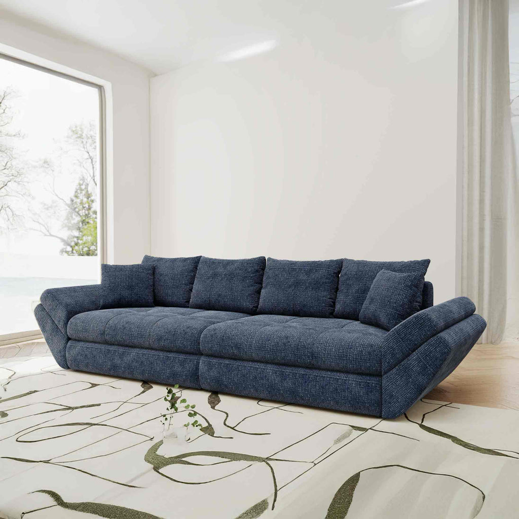 Canapea extensibilă dumonde cu ladă de depozitare si sezut confortabil din spuma high-density, Loana Cremona Albastru 300x100 cm