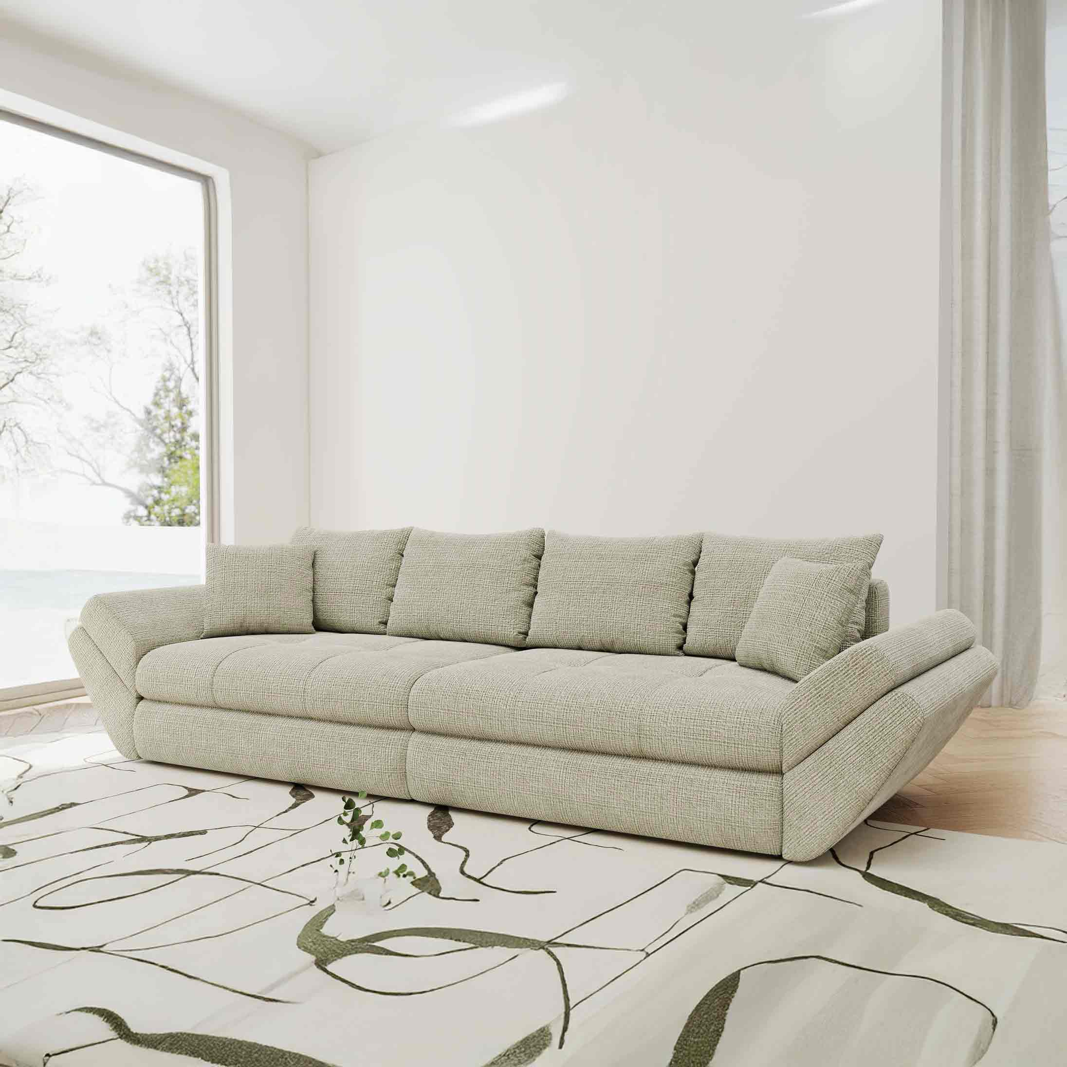 Canapea extensibilă dumonde cu ladă de depozitare si sezut confortabil din spuma high-density, Loana Cremona Bej 300x100 cm