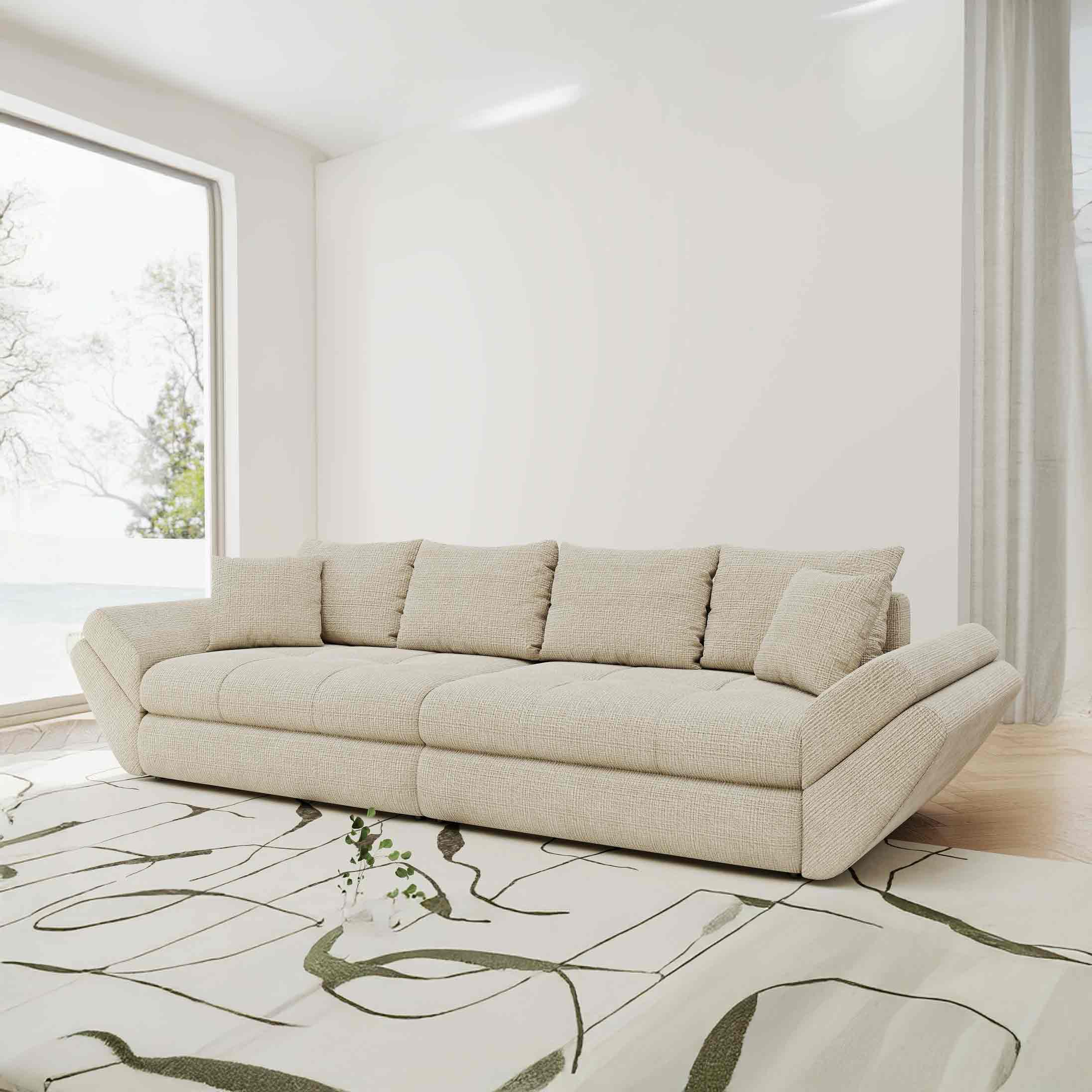 Canapea extensibilă dumonde cu ladă de depozitare si sezut confortabil din spuma high-density, Loana Cremona Gri deschis 300x100 cm