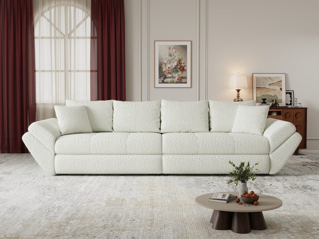 Canapea extensibilă dumonde cu ladă de depozitare si sezut confortabil din spuma high-density, Loana Jaguar Ivory 300x100 cm