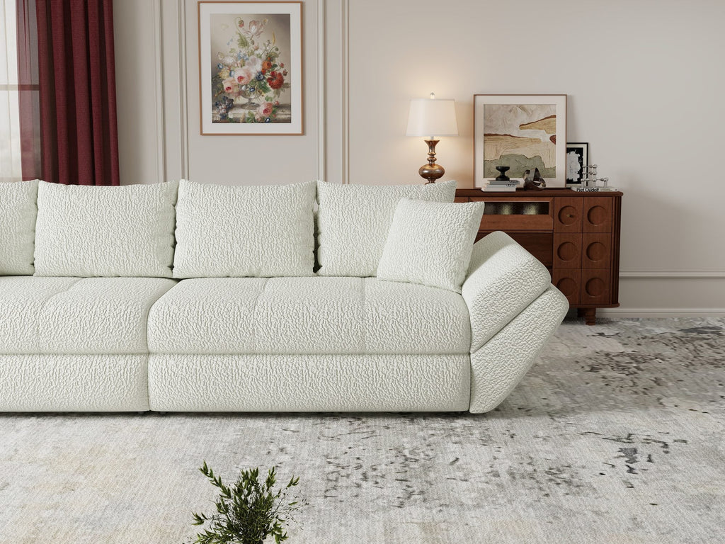 Canapea extensibilă dumonde cu ladă de depozitare si sezut confortabil din spuma high-density, Loana Jaguar Ivory 300x100 cm