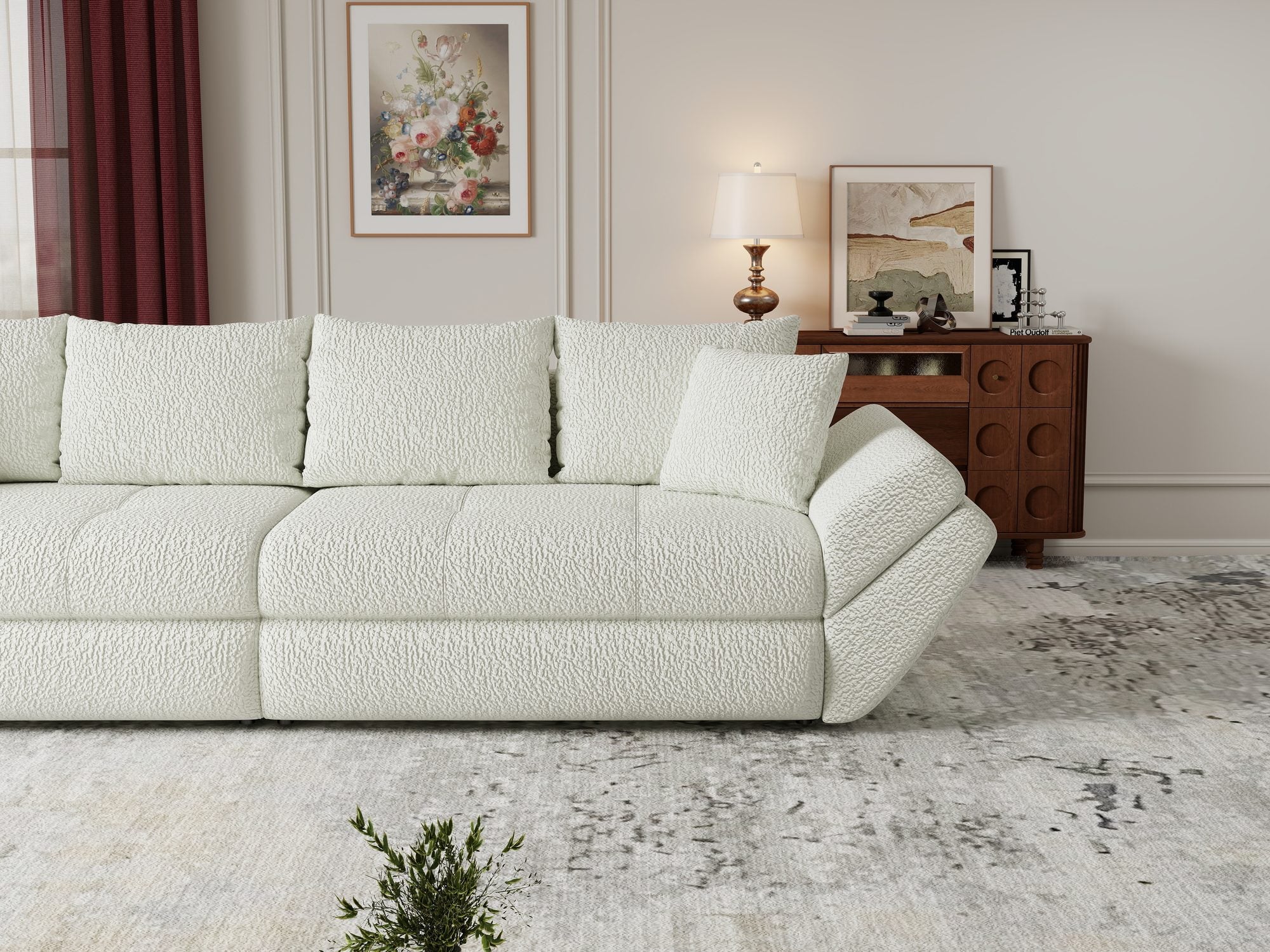 Canapea extensibilă dumonde cu ladă de depozitare si sezut confortabil din spuma high-density, Loana Jaguar Ivory 300x100 cm
