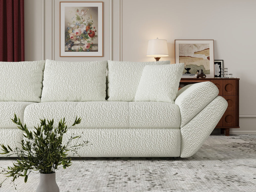 Canapea extensibilă dumonde cu ladă de depozitare si sezut confortabil din spuma high-density, Loana Jaguar Ivory 300x100 cm