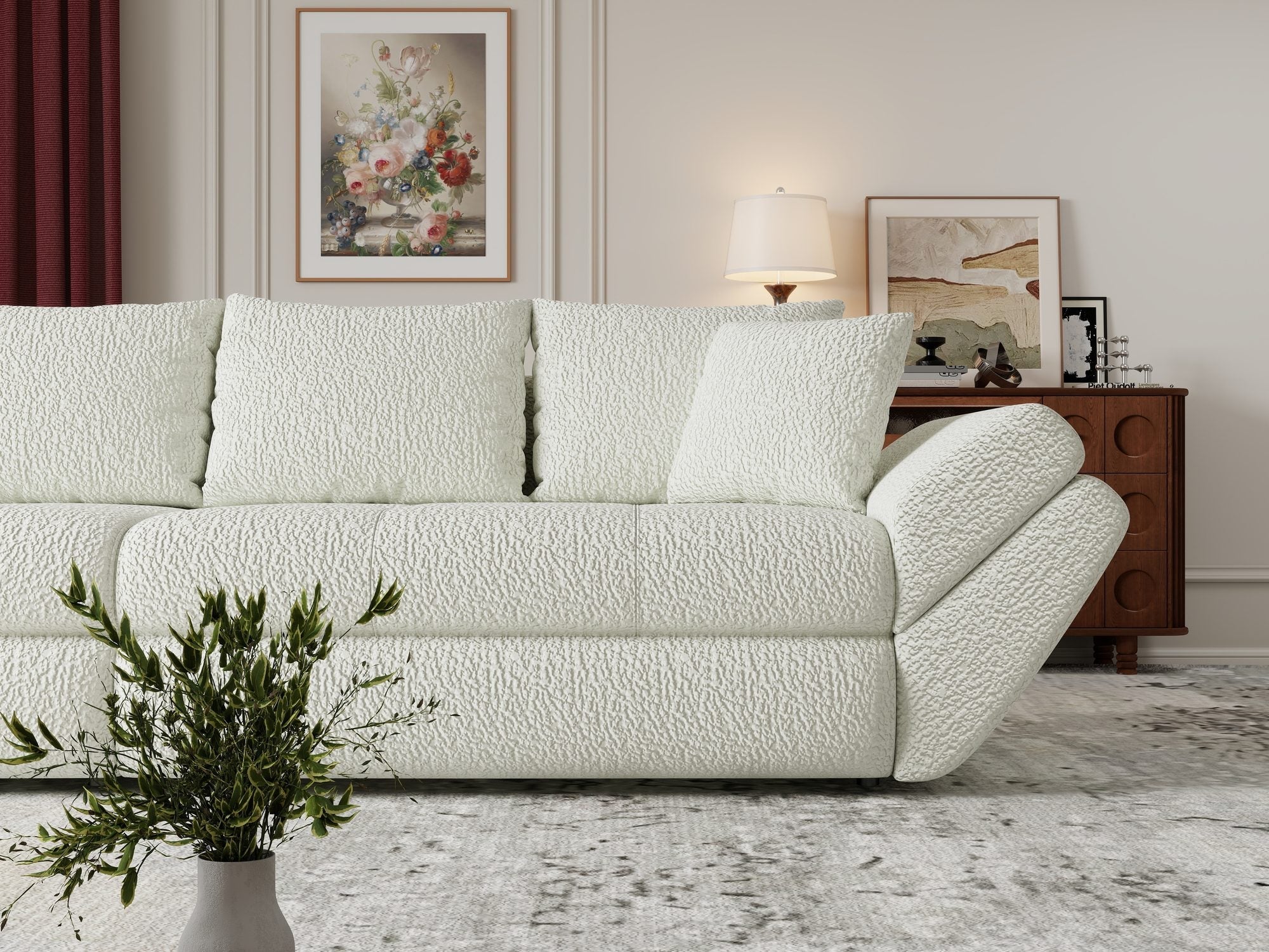 Canapea extensibilă dumonde cu ladă de depozitare si sezut confortabil din spuma high-density, Loana Jaguar Ivory 300x100 cm