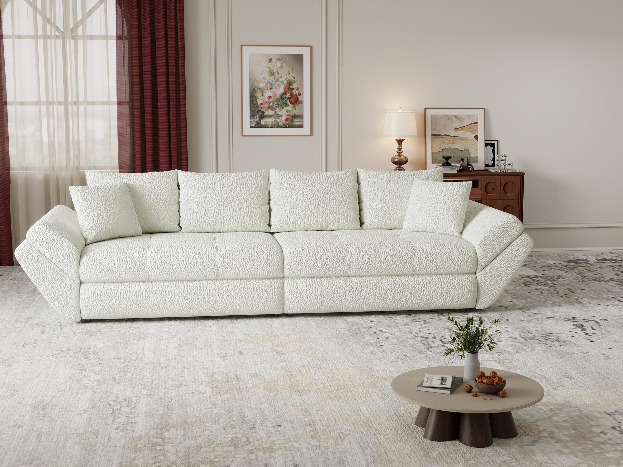 Canapea extensibilă dumonde cu ladă de depozitare si sezut confortabil din spuma high-density, Loana Jaguar Ivory 300x100 cm