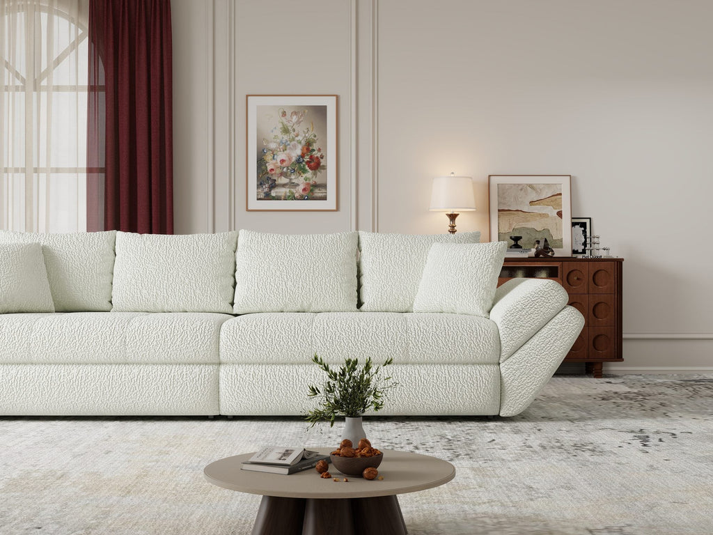 Canapea extensibilă dumonde cu ladă de depozitare si sezut confortabil din spuma high-density, Loana Jaguar Ivory 300x100 cm