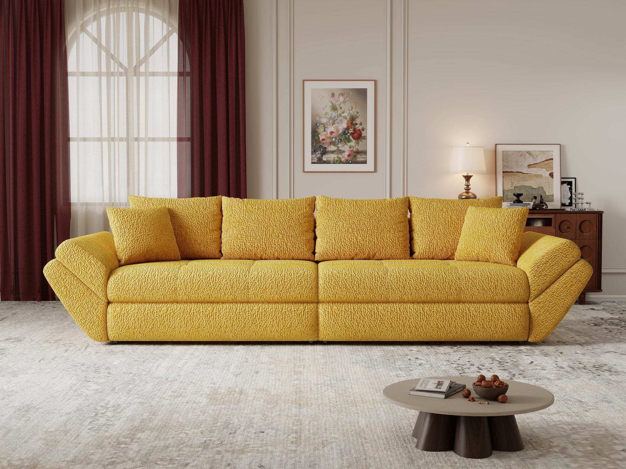 Canapea extensibilă dumonde cu ladă de depozitare si sezut confortabil din spuma high-density, Loana Jaguar Galben mustar 300x100 cm
