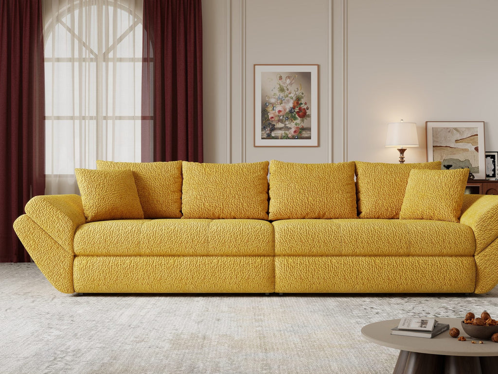 Canapea extensibilă dumonde cu ladă de depozitare si sezut confortabil din spuma high-density, Loana Jaguar Galben mustar 300x100 cm