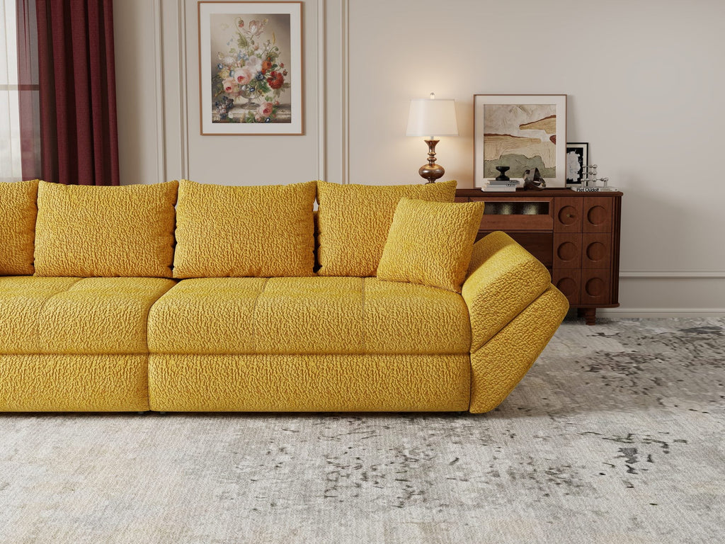 Canapea extensibilă dumonde cu ladă de depozitare si sezut confortabil din spuma high-density, Loana Jaguar Galben mustar 300x100 cm