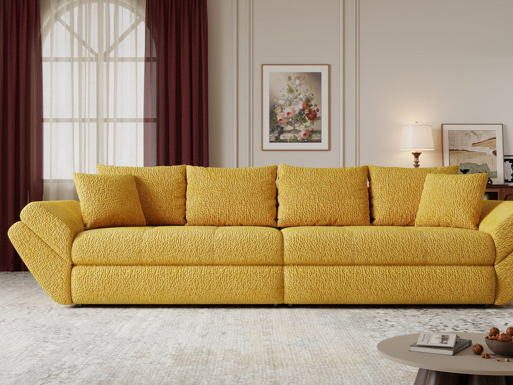 Canapea extensibilă dumonde cu ladă de depozitare si sezut confortabil din spuma high-density, Loana Jaguar Galben mustar 300x100 cm