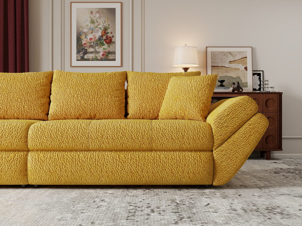 Canapea extensibilă dumonde cu ladă de depozitare si sezut confortabil din spuma high-density, Loana Jaguar Galben mustar 300x100 cm