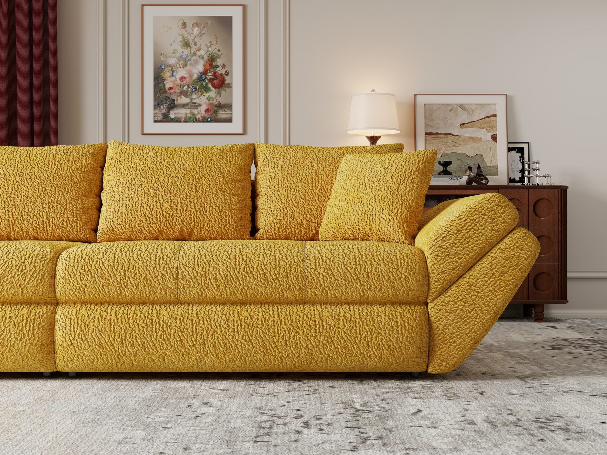 Canapea extensibilă dumonde cu ladă de depozitare si sezut confortabil din spuma high-density, Loana Jaguar Galben mustar 300x100 cm