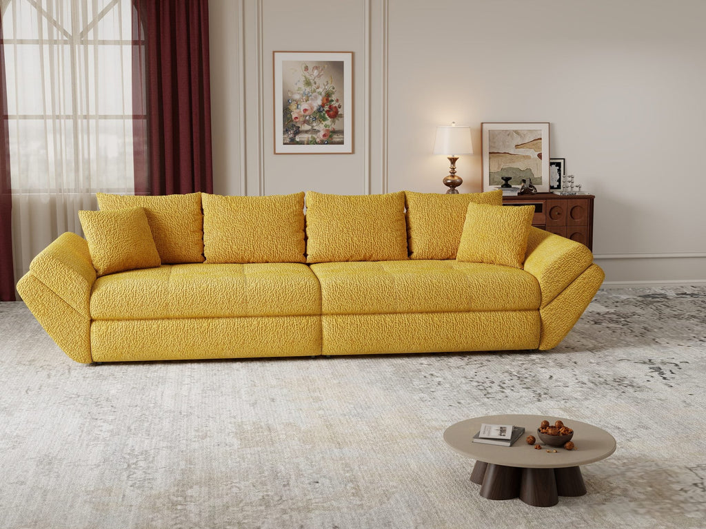 Canapea extensibilă dumonde cu ladă de depozitare si sezut confortabil din spuma high-density, Loana Jaguar Galben mustar 300x100 cm