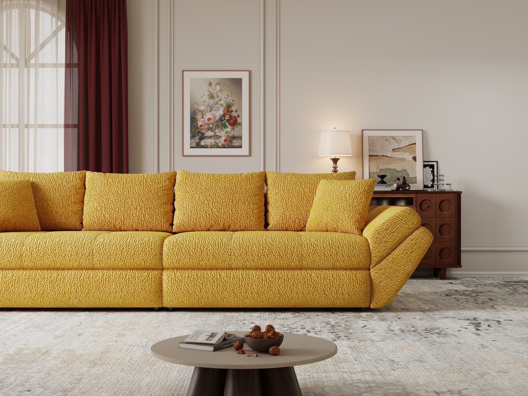 Canapea extensibilă dumonde cu ladă de depozitare si sezut confortabil din spuma high-density, Loana Jaguar Galben mustar 300x100 cm