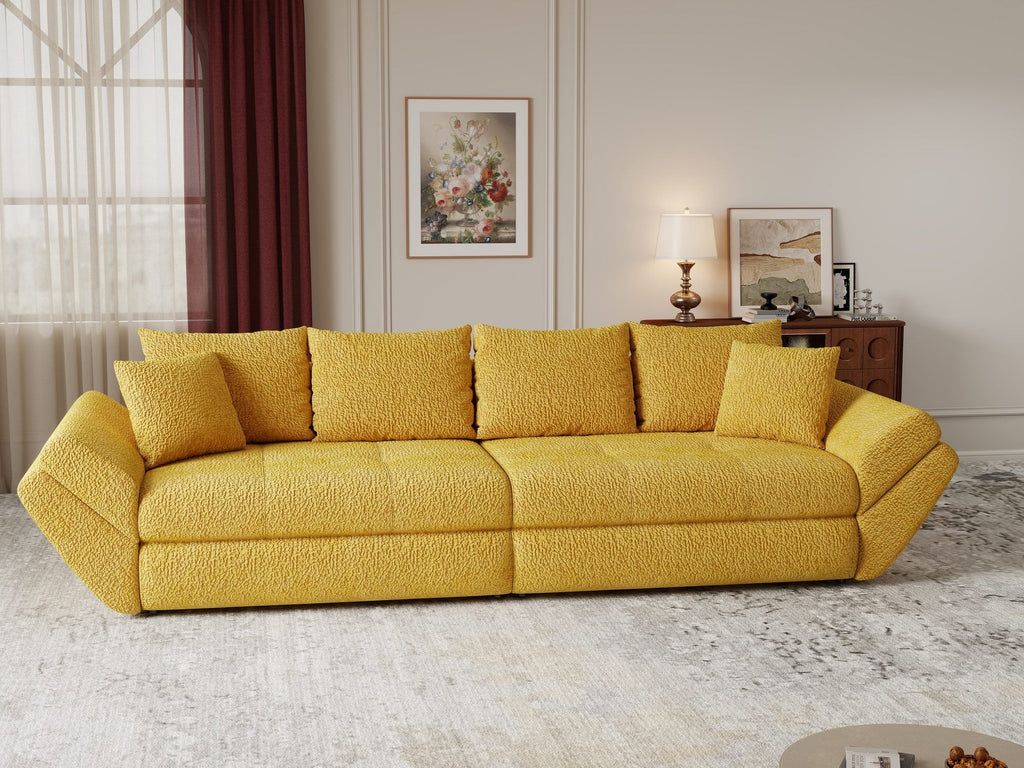 Canapea extensibilă dumonde cu ladă de depozitare si sezut confortabil din spuma high-density, Loana Jaguar Galben mustar 300x100 cm