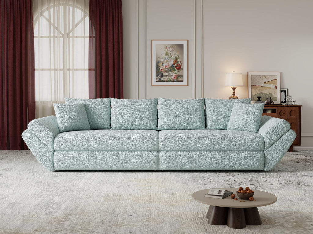Canapea extensibilă dumonde cu ladă de depozitare si sezut confortabil din spuma high-density, Loana Jaguar Verde mint 300x100 cm