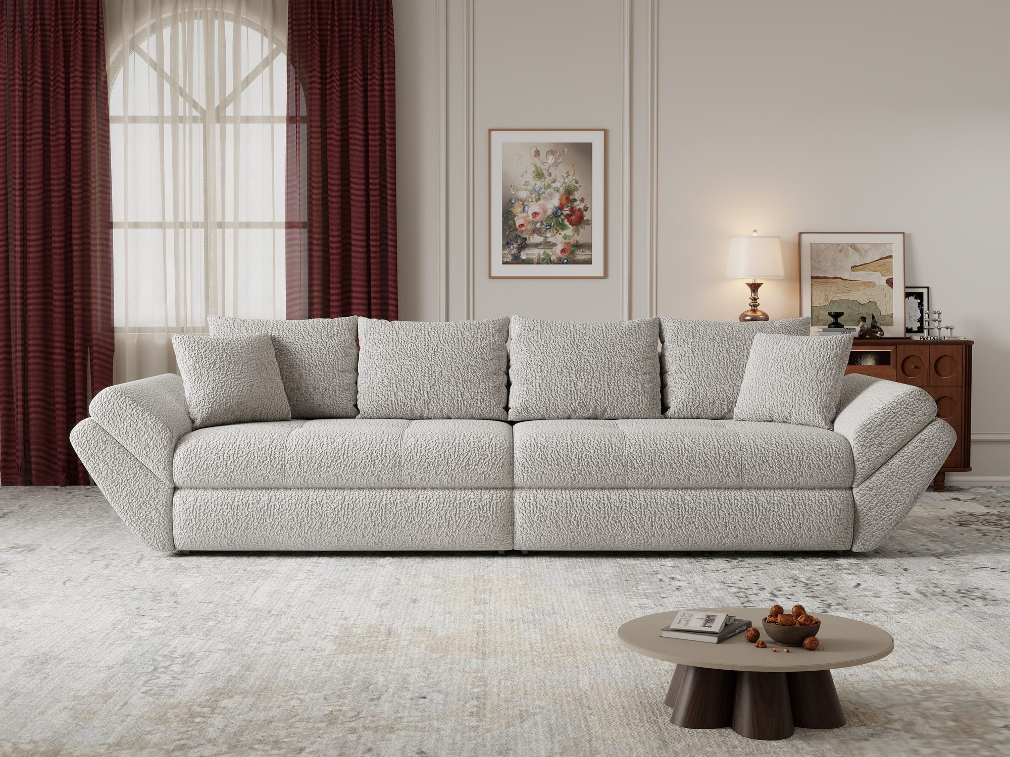 Canapea extensibilă dumonde cu ladă de depozitare si sezut confortabil din spuma high-density, Loana Jaguar Gri 300x100 cm