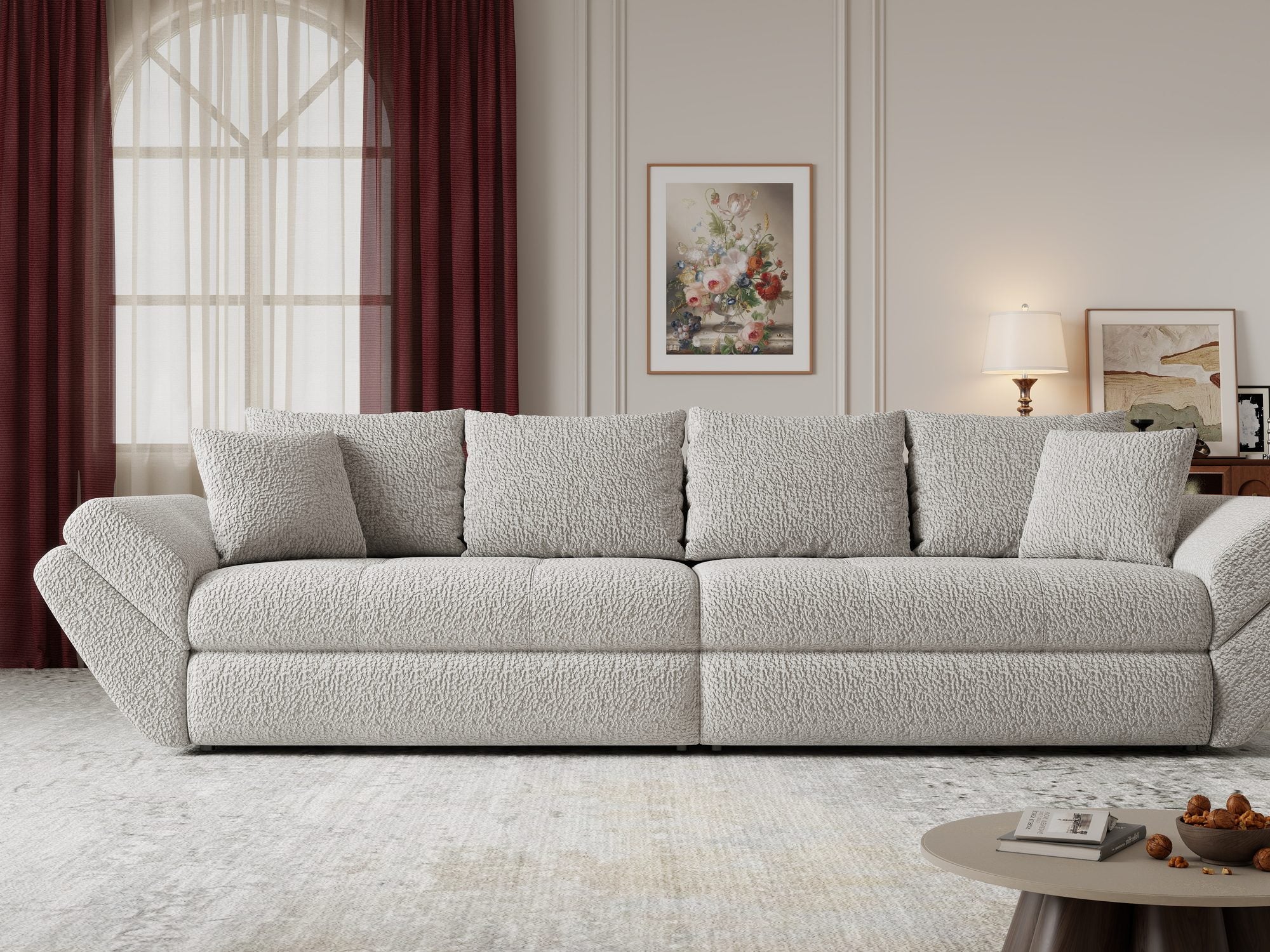 Canapea extensibilă dumonde cu ladă de depozitare si sezut confortabil din spuma high-density, Loana Jaguar Gri 300x100 cm