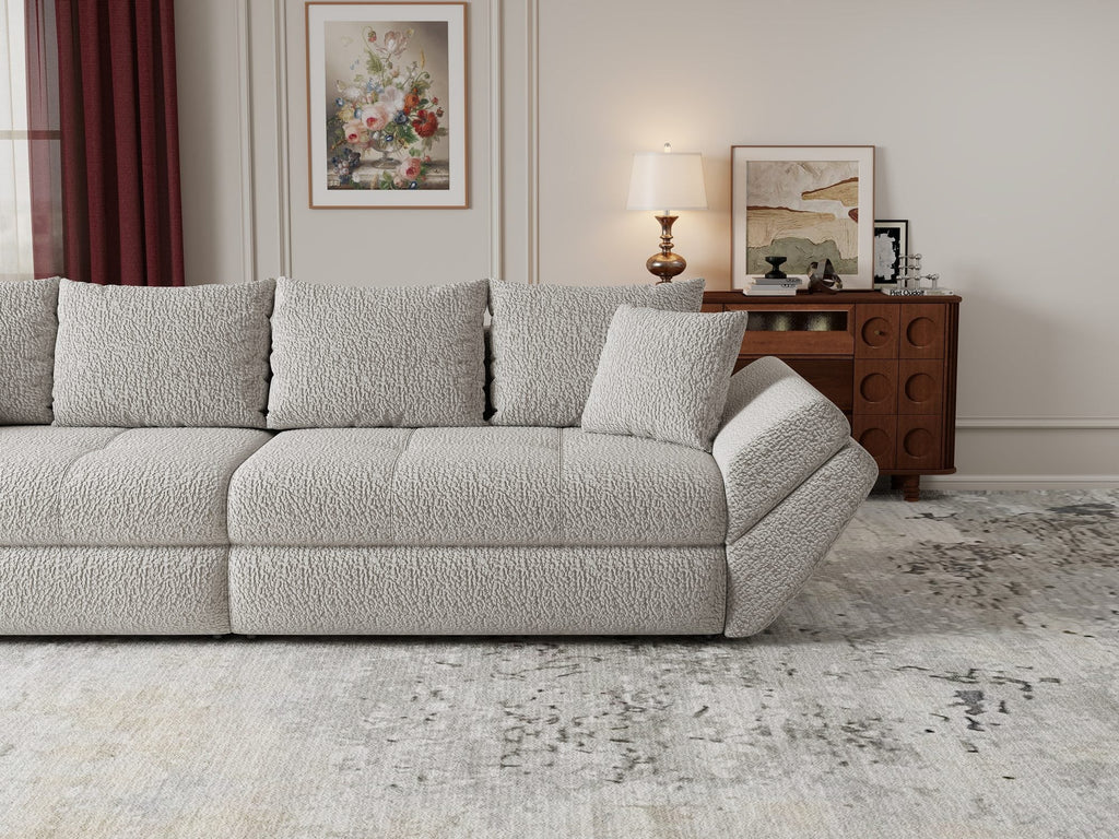 Canapea extensibilă dumonde cu ladă de depozitare si sezut confortabil din spuma high-density, Loana Jaguar Gri 300x100 cm