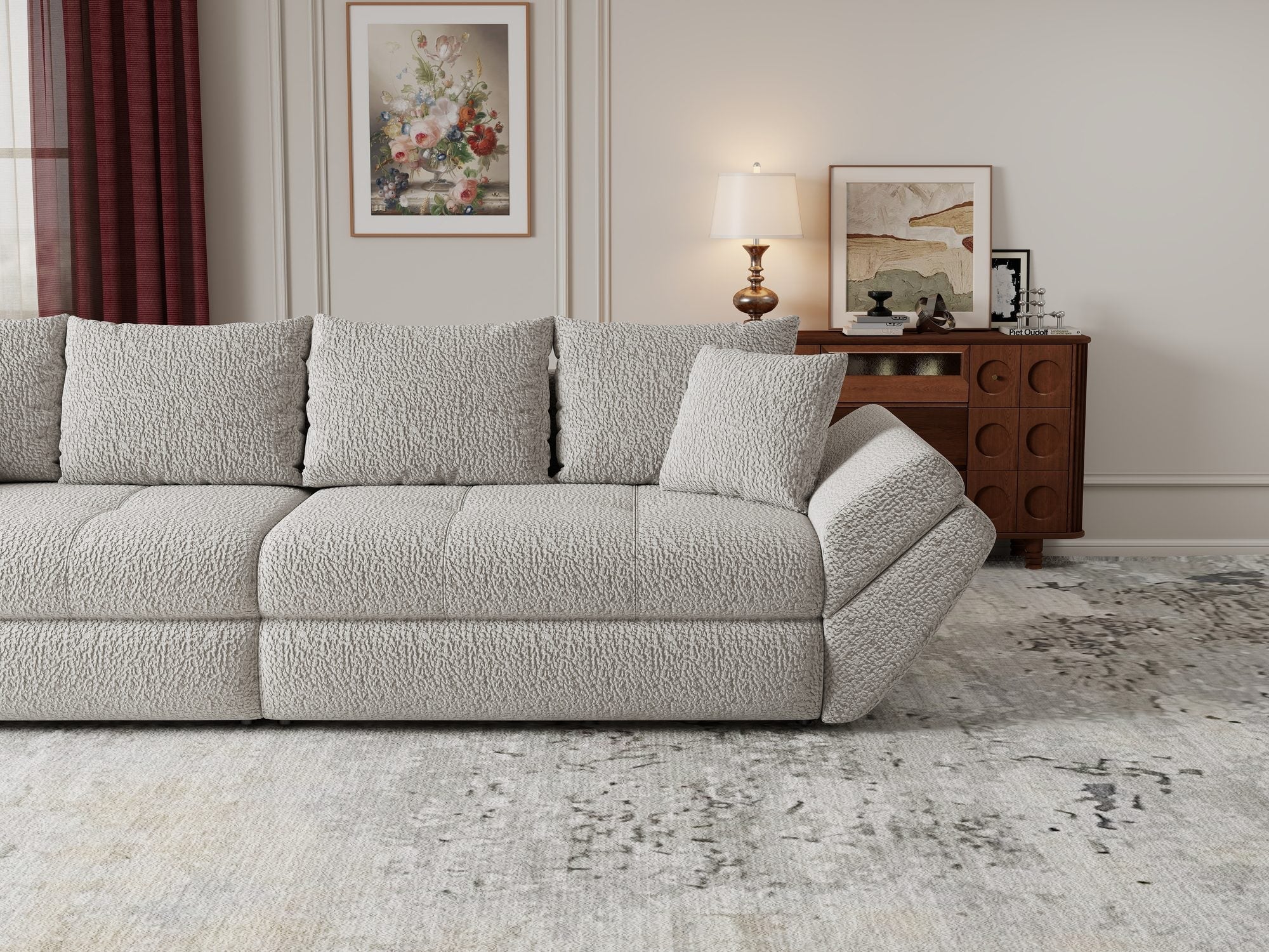 Canapea extensibilă dumonde cu ladă de depozitare si sezut confortabil din spuma high-density, Loana Jaguar Gri 300x100 cm