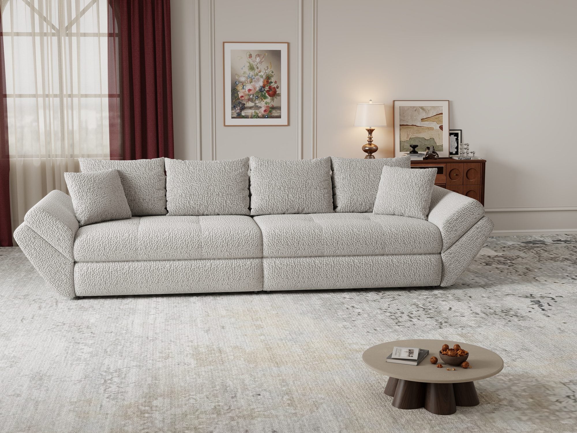 Canapea extensibilă dumonde cu ladă de depozitare si sezut confortabil din spuma high-density, Loana Jaguar Gri 300x100 cm