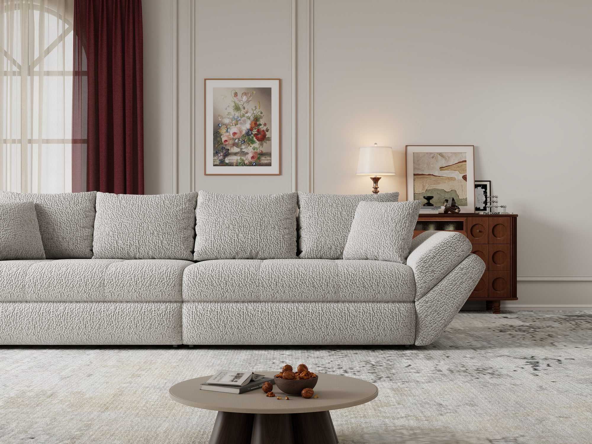 Canapea extensibilă dumonde cu ladă de depozitare si sezut confortabil din spuma high-density, Loana Jaguar Gri 300x100 cm