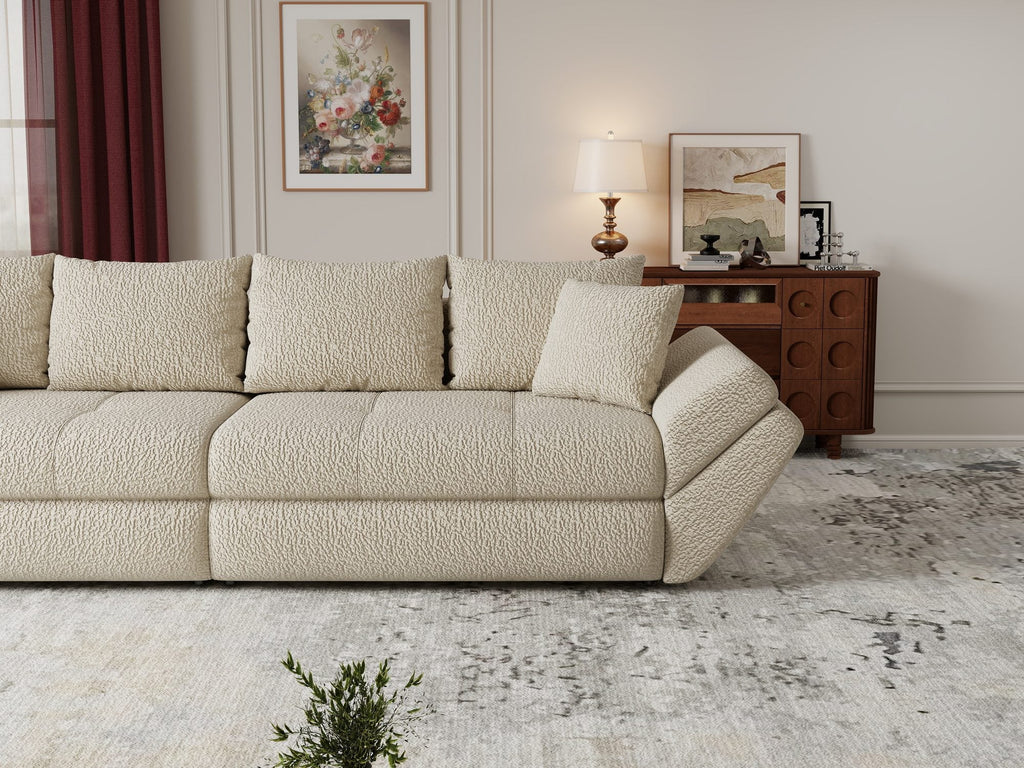 Canapea extensibilă dumonde cu ladă de depozitare si sezut confortabil din spuma high-density, Loana Jaguar Bej 300x100 cm